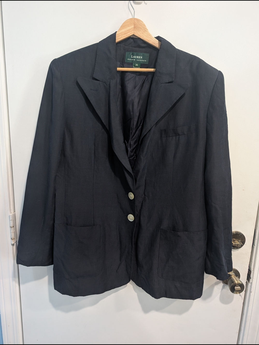 Lauren Ralph Lauren Women's Navy Blue Two-Button Blazer Silk/Linen Size XL